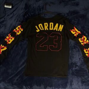 Jordan Black Shirt with Red and Yellow Graphics